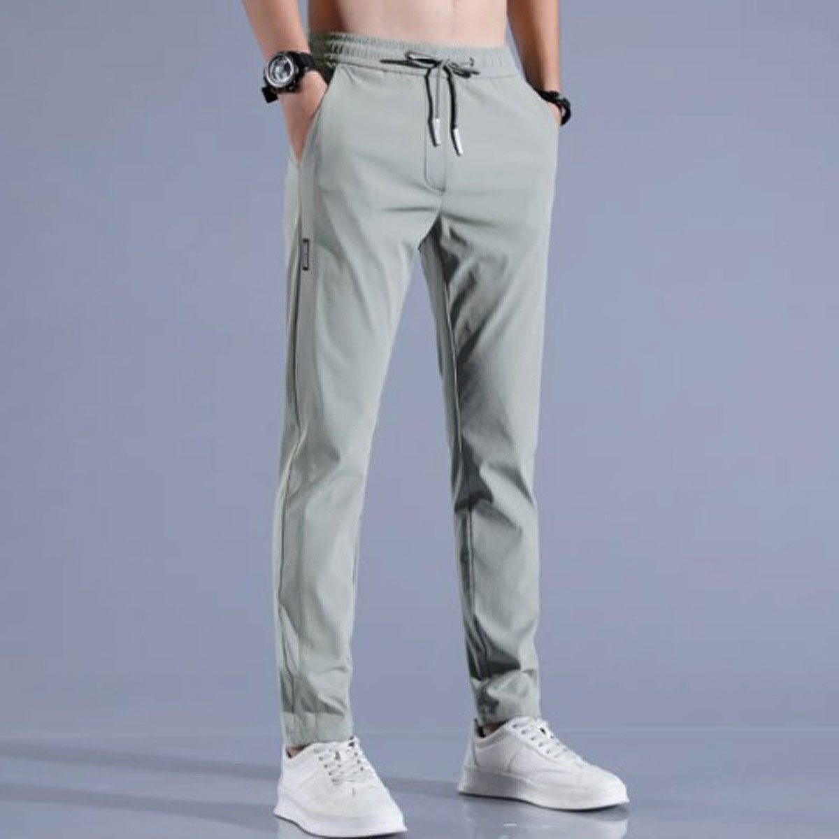 Straight Leg Drawstring Trousers for Men - Hellgrün