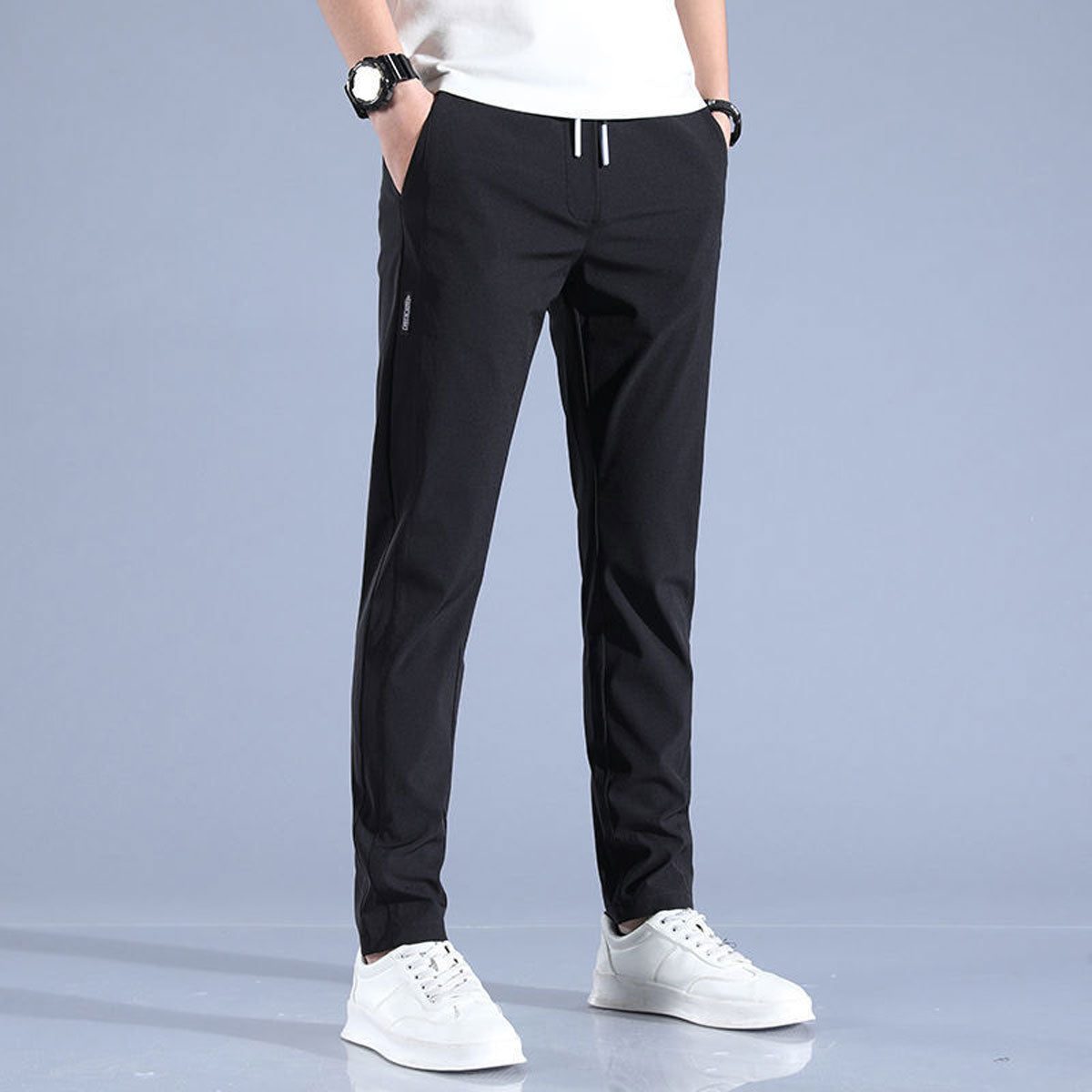 Straight Leg Drawstring Trousers for Men - Schwarz
