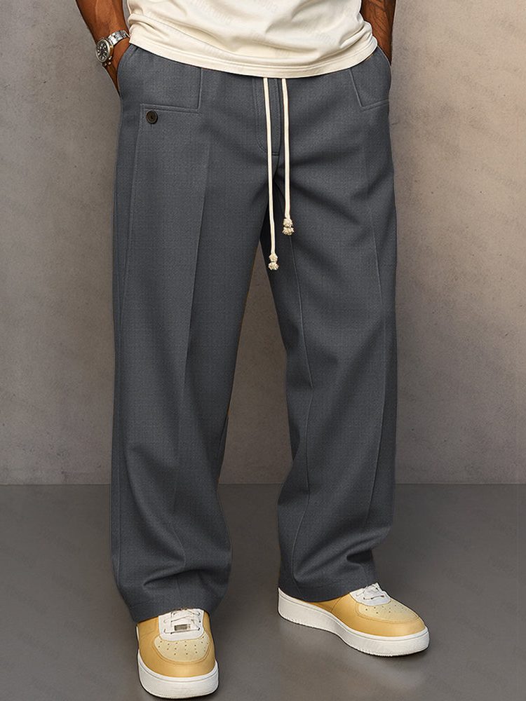 Straight Leg Drawstring Trousers for Men - Gray