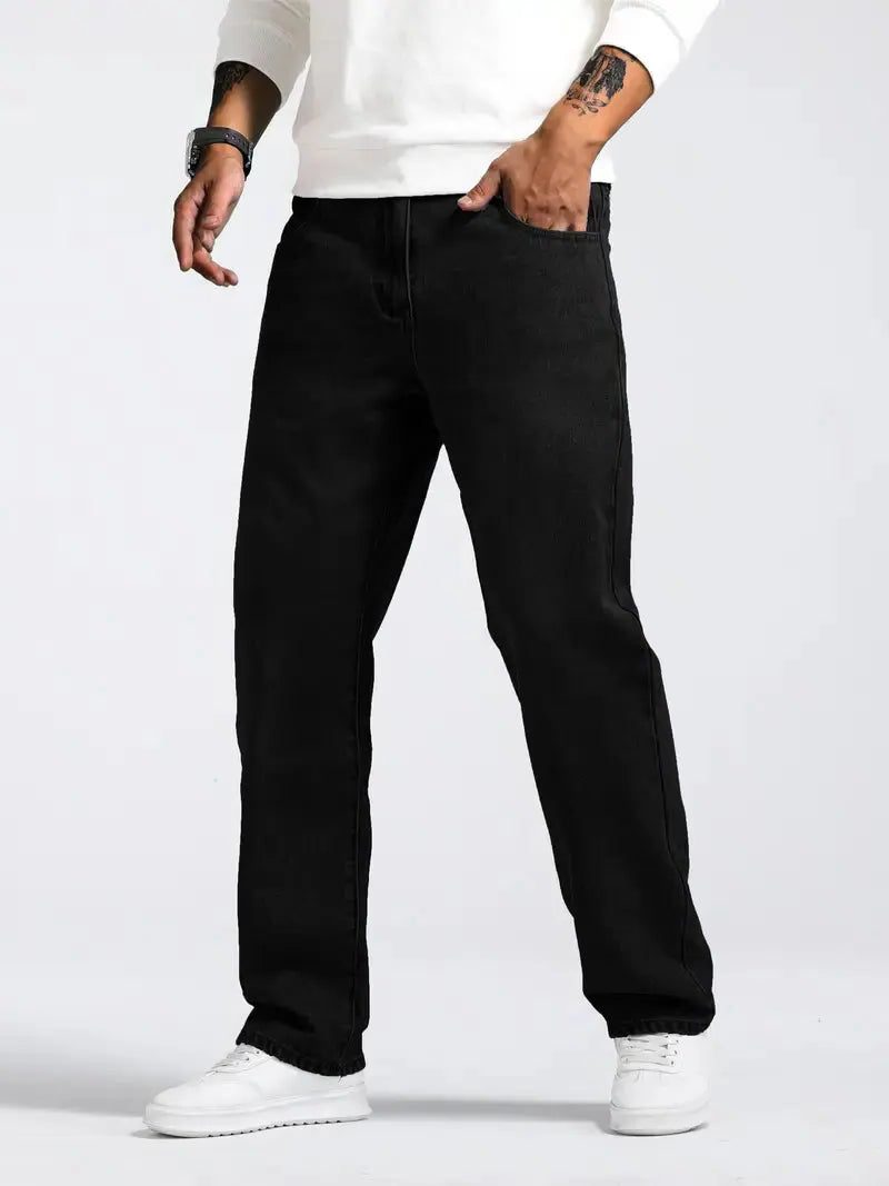 Straight Leg Jeans for Men - Black
