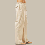 Straight Leg Linen Cargo Trousers for Men