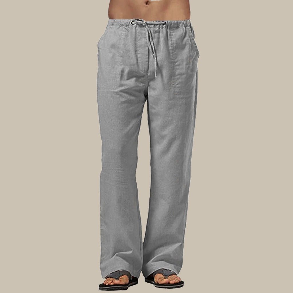Straight Leg Linen Cargo Trousers for Men - Dark Gray