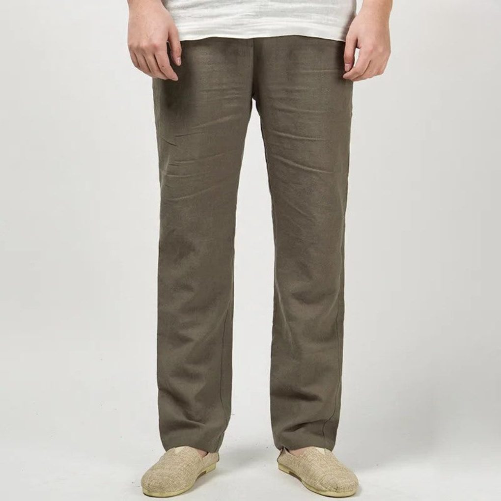Straight Leg Linen Trousers for Men - Taupe
