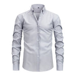 Stretch Button-Down Long Sleeve Shirt for Men - White