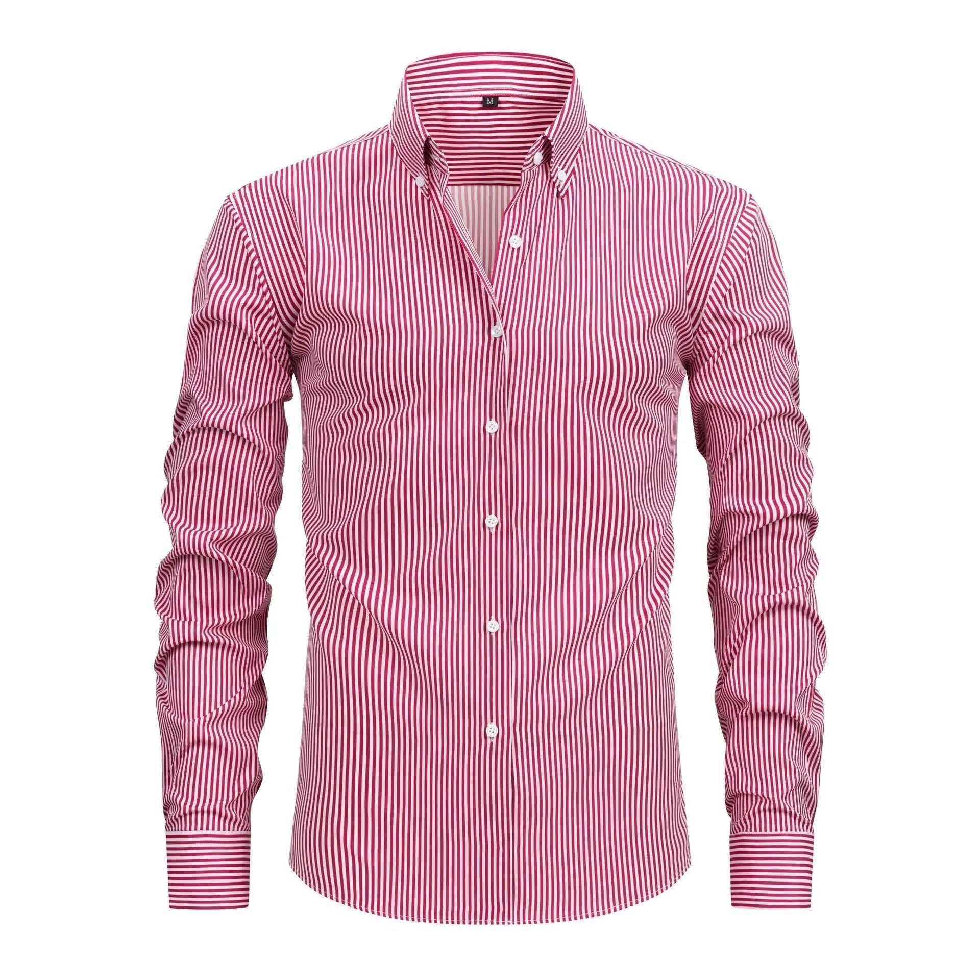 Stretch Button-Down Long Sleeve Shirt for Men - Red