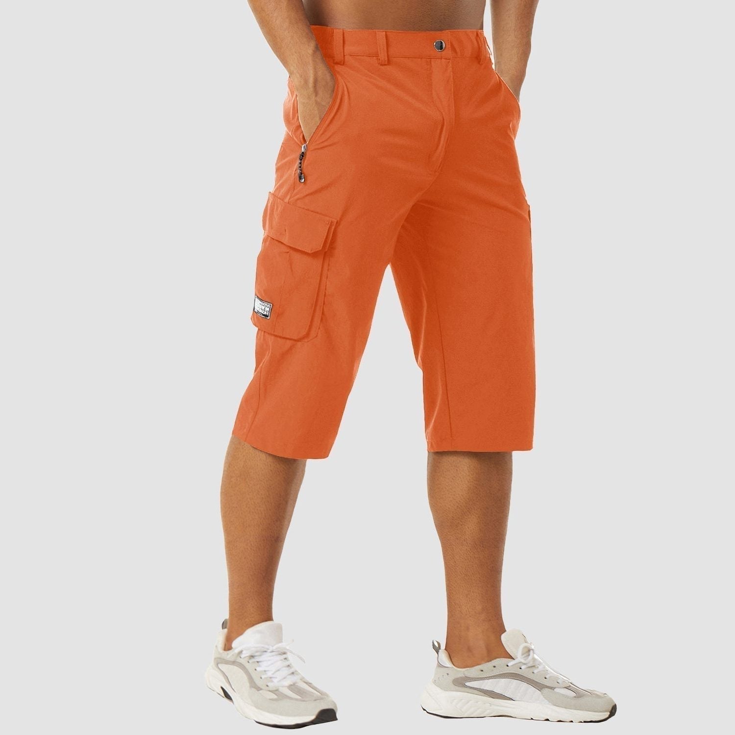 Stretch Fit Cargo Shorts with Welt Pockets for Men - Orange
