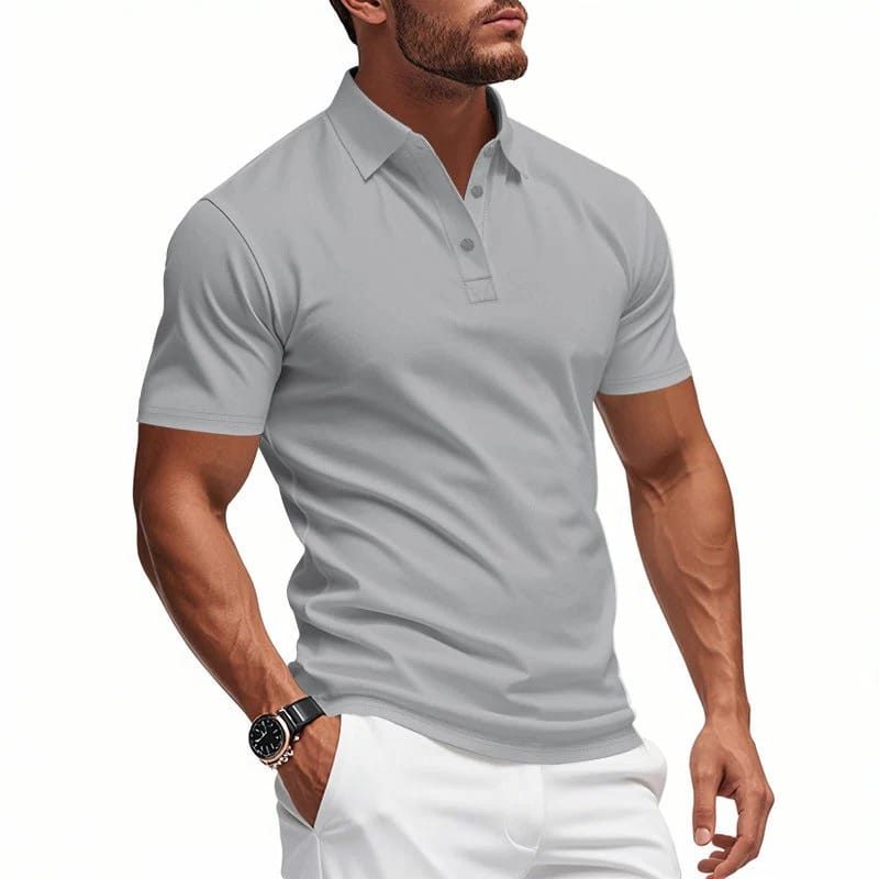 Stretch Short Sleeve Polo Shirt for Men - Grey