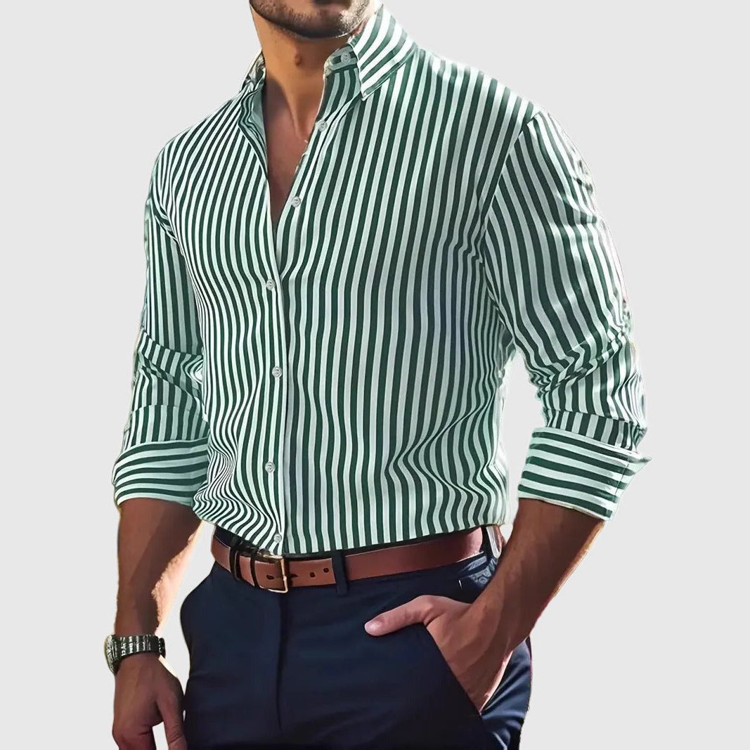 Striped Button-Down Long Sleeve Shirt for Men