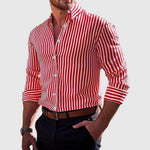 Striped Button-Down Long Sleeve Shirt for Men - Red