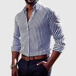 Striped Button-Down Long Sleeve Shirt for Men - Blue