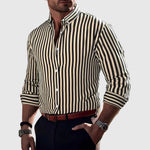 Striped Button-Down Long Sleeve Shirt for Men - Yellow