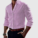 Striped Button-Down Long Sleeve Shirt for Men - Pink