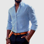Striped Button-Down Long Sleeve Shirt for Men - Light Blue