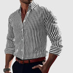 Striped Button-Down Long Sleeve Shirt for Men - Black