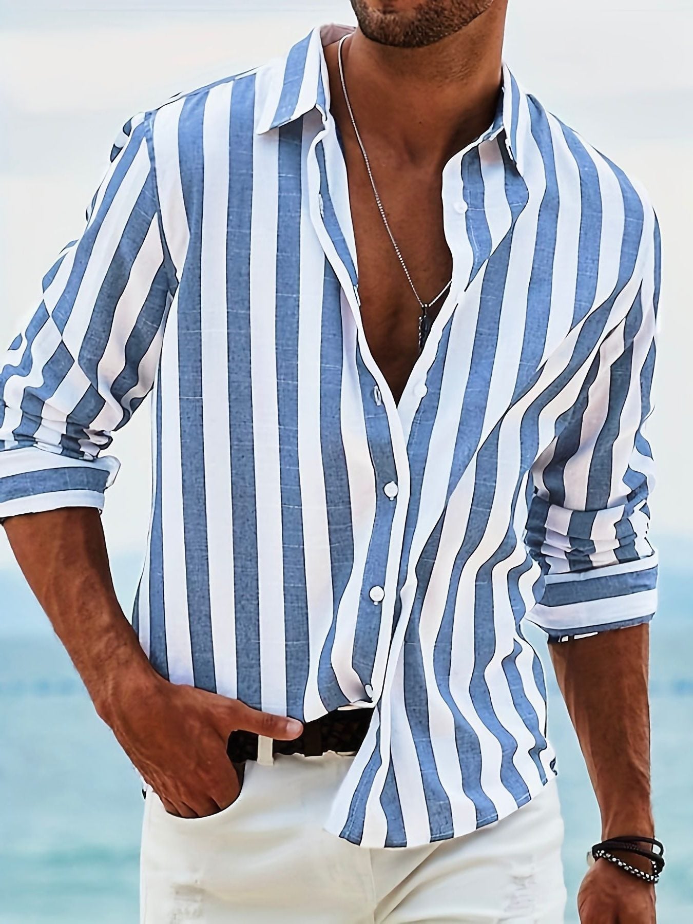 Striped Button-Down Shirt for Men - Blue