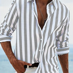 Striped Button-Down Shirt for Men - Grey