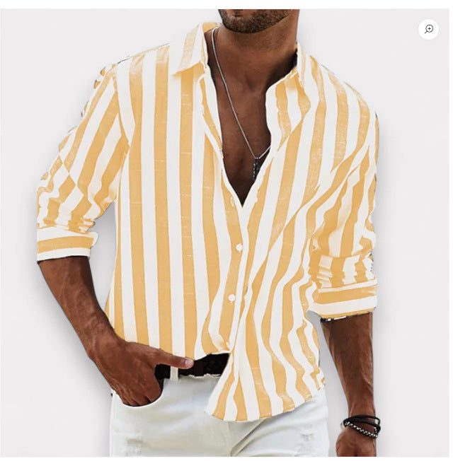 Striped Button-Down Shirt for Men - Yellow