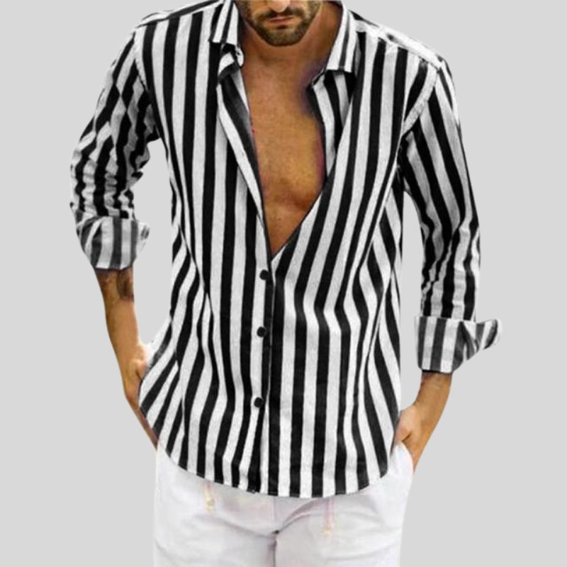 Striped Linen Button-Down Shirt for Men