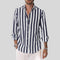 Striped Linen Button-Down Shirt for Men - Navy Blue