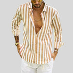 Striped Linen Button-Down Shirt for Men - Yellow