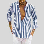 Striped Linen Button-Down Shirt for Men - Blue