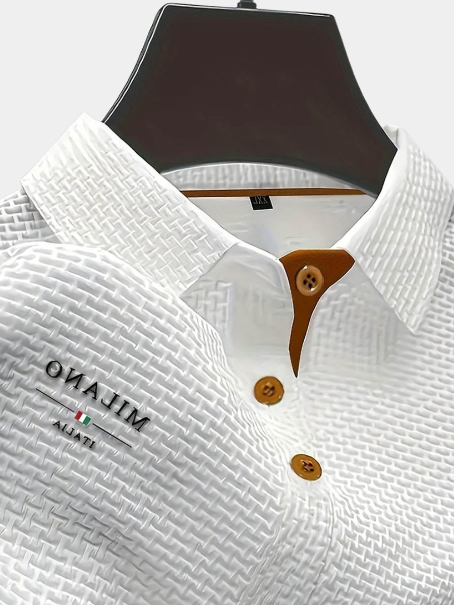 Textured Button-Down Polo Shirt for Men