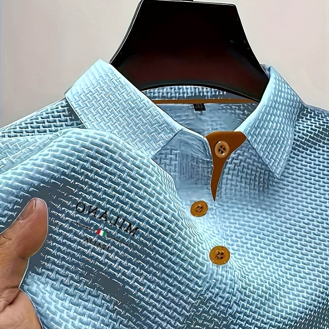 Textured Button-Down Polo Shirt for Men - Light Blue