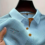 Textured Button-Down Polo Shirt for Men - Light Blue