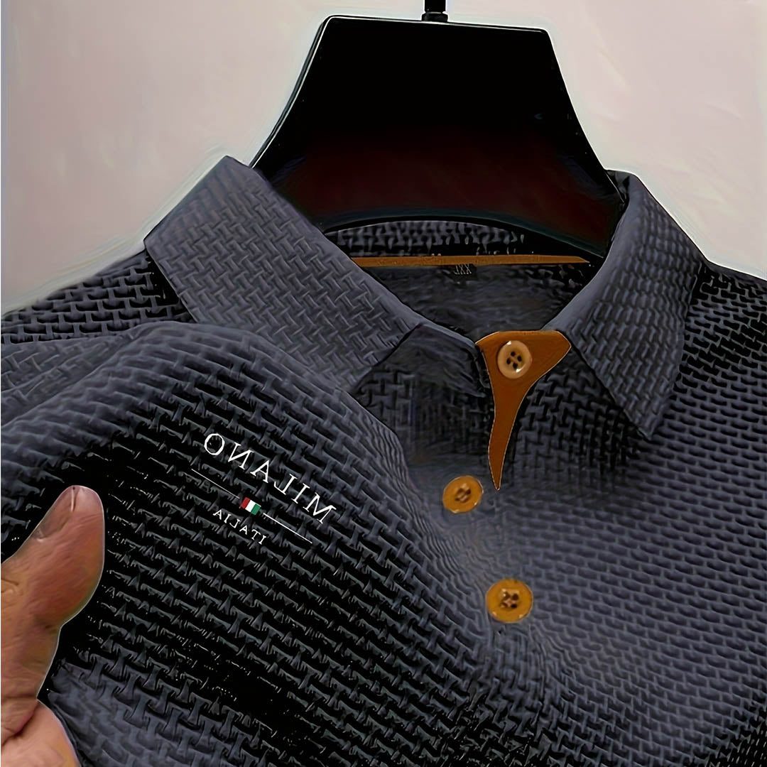 Textured Button-Down Polo Shirt for Men - Grey