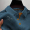 Textured Button-Down Polo Shirt for Men - Blue