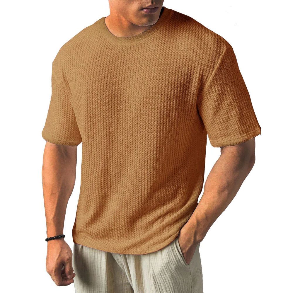 Textured Crew Neck T-Shirt for Men - Brown