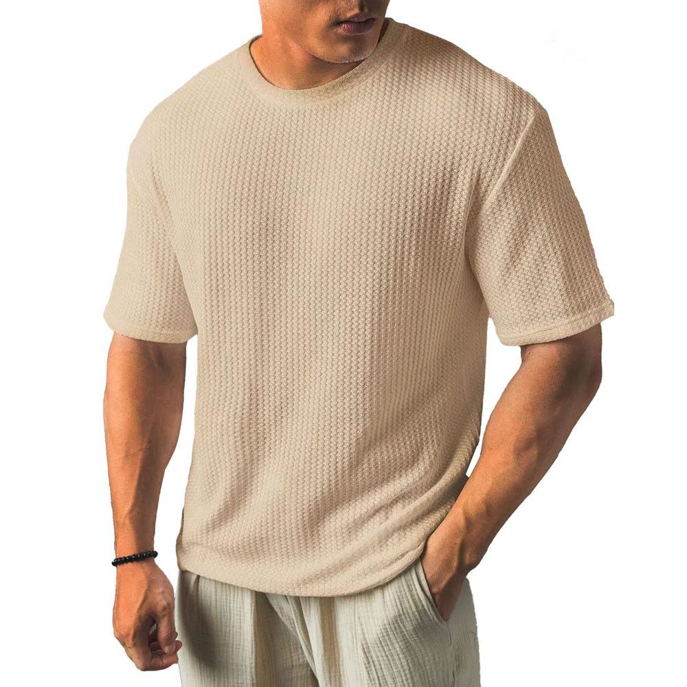 Textured Crew Neck T-Shirt for Men - Khaki