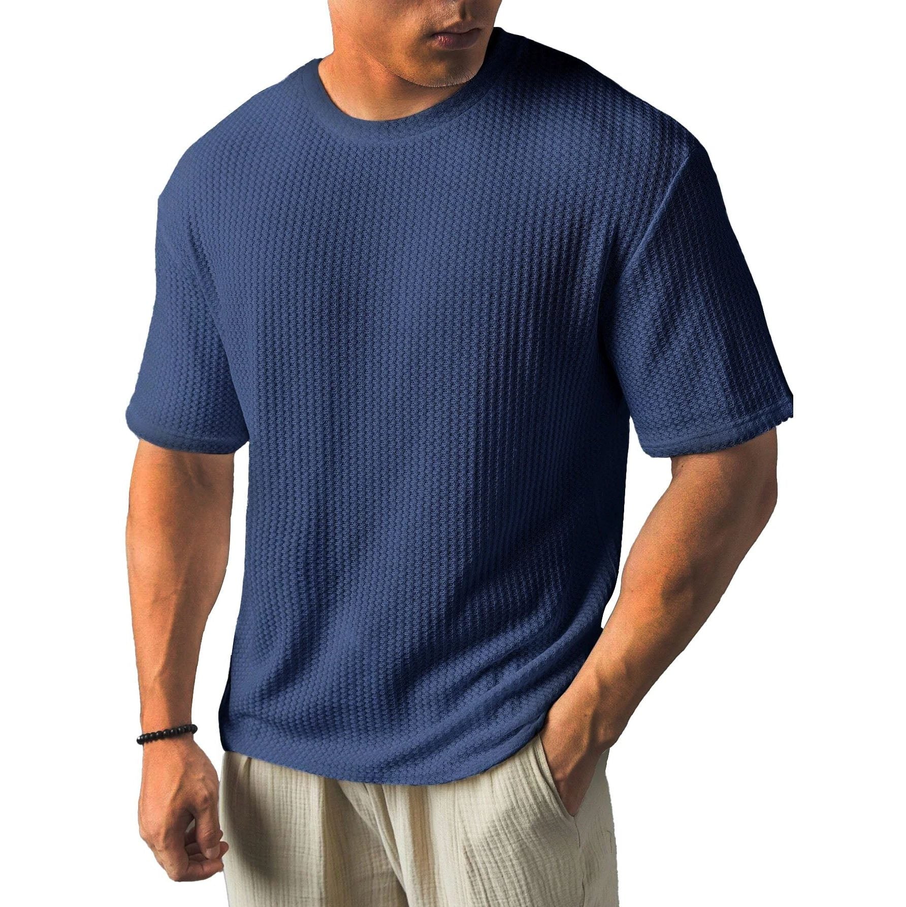Textured Crew Neck T-Shirt for Men - Blue
