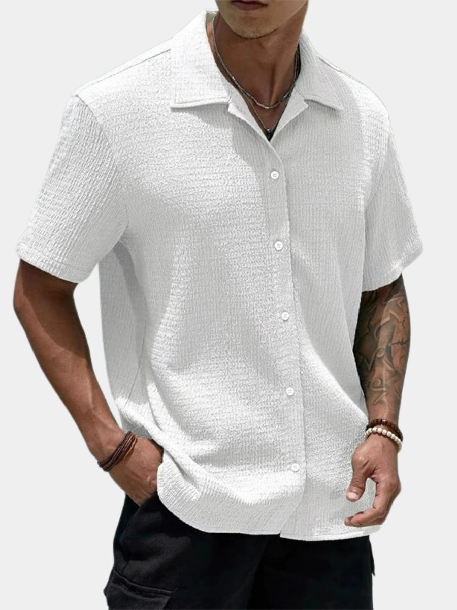Textured Cuban Collar Short Sleeve Shirt for Men