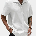 Textured Cuban Collar Short Sleeve Shirt for Men
