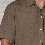 Textured Cuban Collar Short Sleeve Shirt for Men - Brown