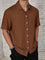 Textured Cuban Collar Short Sleeve Shirt for Men - Dark Brown