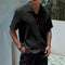 Textured Cuban Collar Short Sleeve Shirt for Men - Black