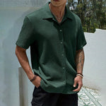 Textured Cuban Collar Short Sleeve Shirt for Men - Green