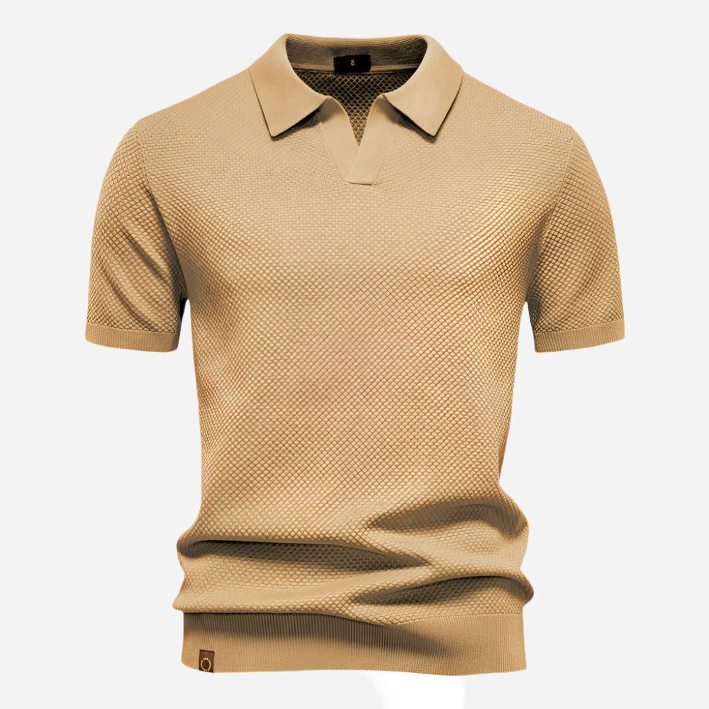 Textured Knit Polo Shirt for Men - Beige