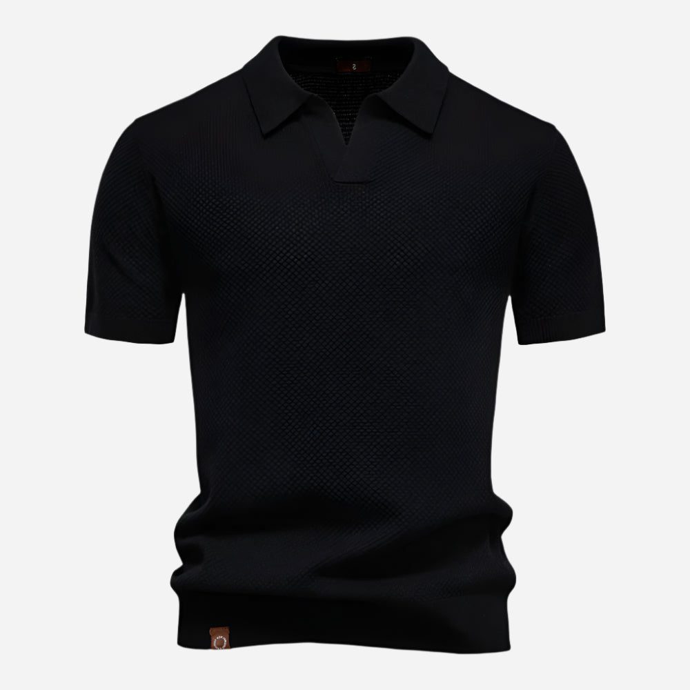Textured Knit Polo Shirt for Men - Black