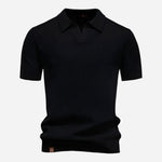 Textured Knit Polo Shirt for Men - Black