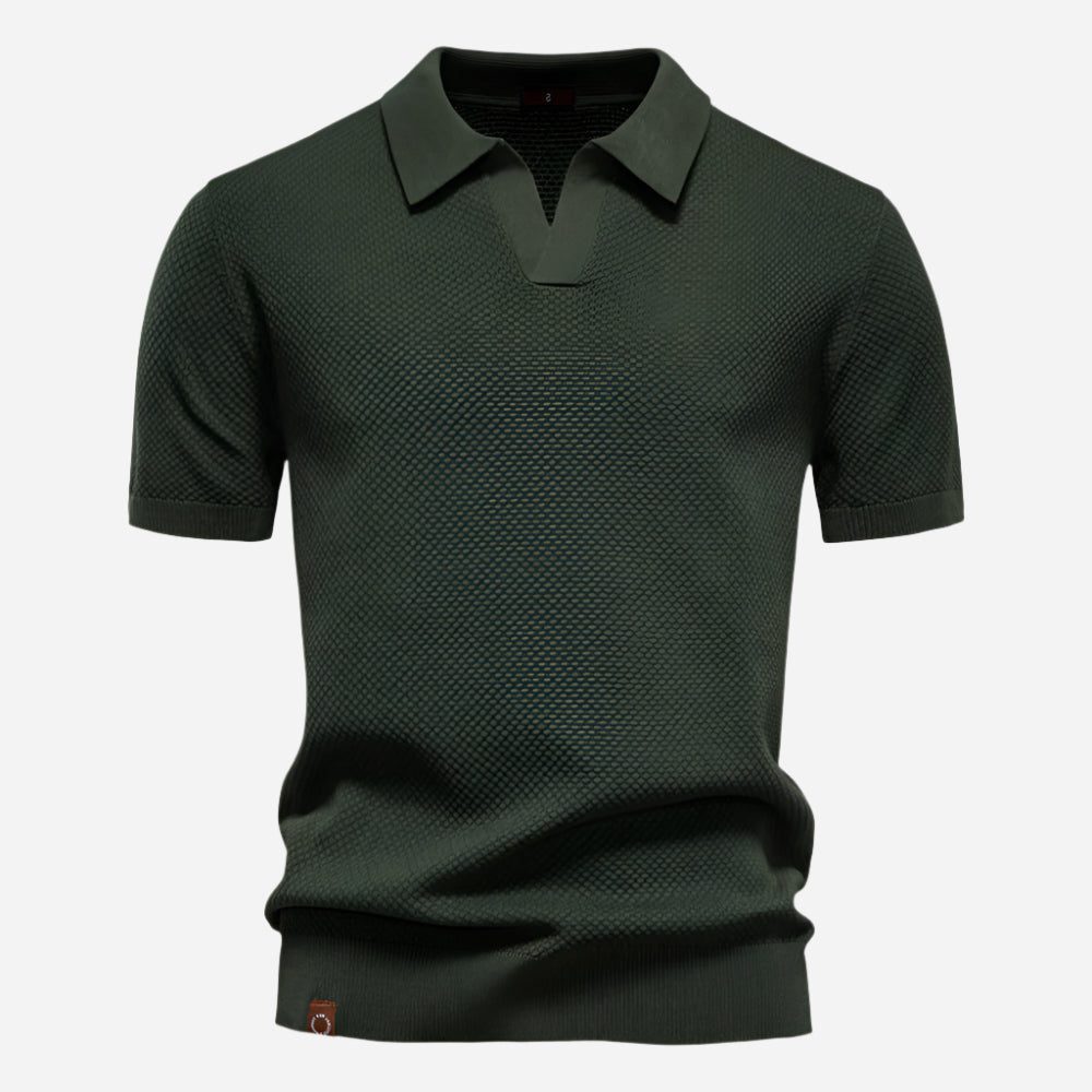 Textured Knit Polo Shirt for Men - Army Green