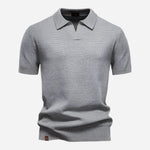 Textured Knit Polo Shirt for Men - Light Grey