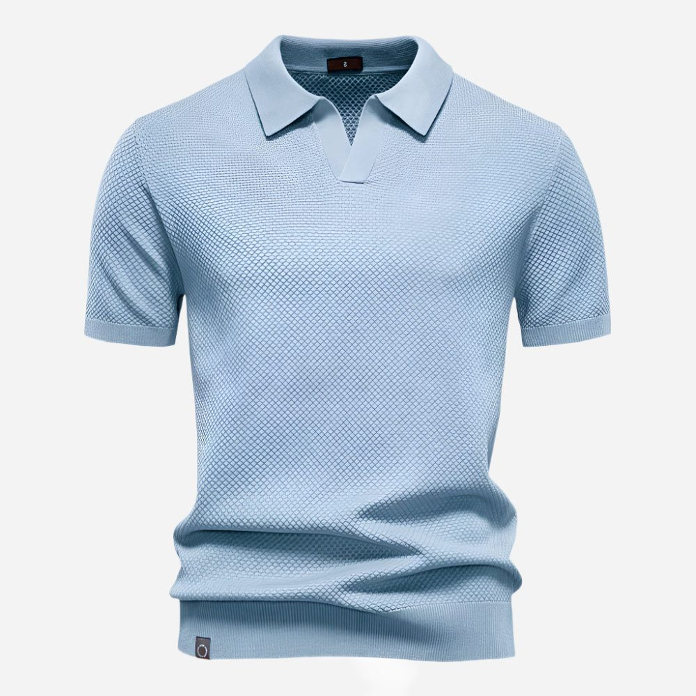 Textured Knit Polo Shirt for Men - Teal Blue