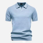 Textured Knit Polo Shirt for Men - Teal Blue