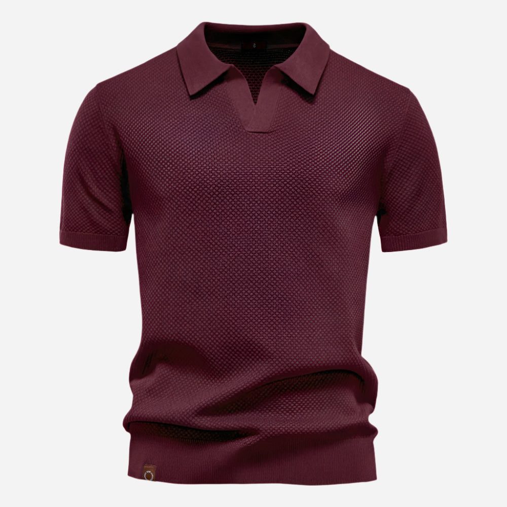 Textured Knit Polo Shirt for Men - Wine Red