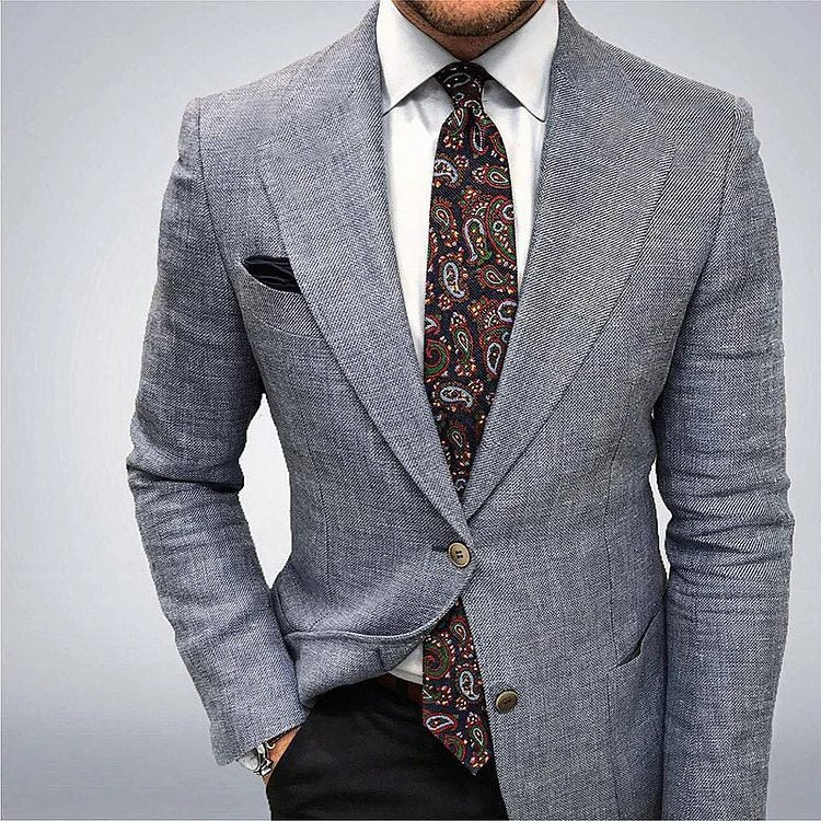 Textured Notch Lapel Blazer for Men - Dark Grey