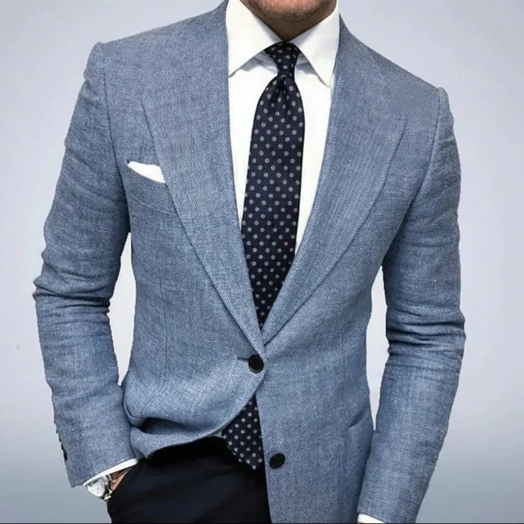 Textured Notch Lapel Blazer for Men - Blue