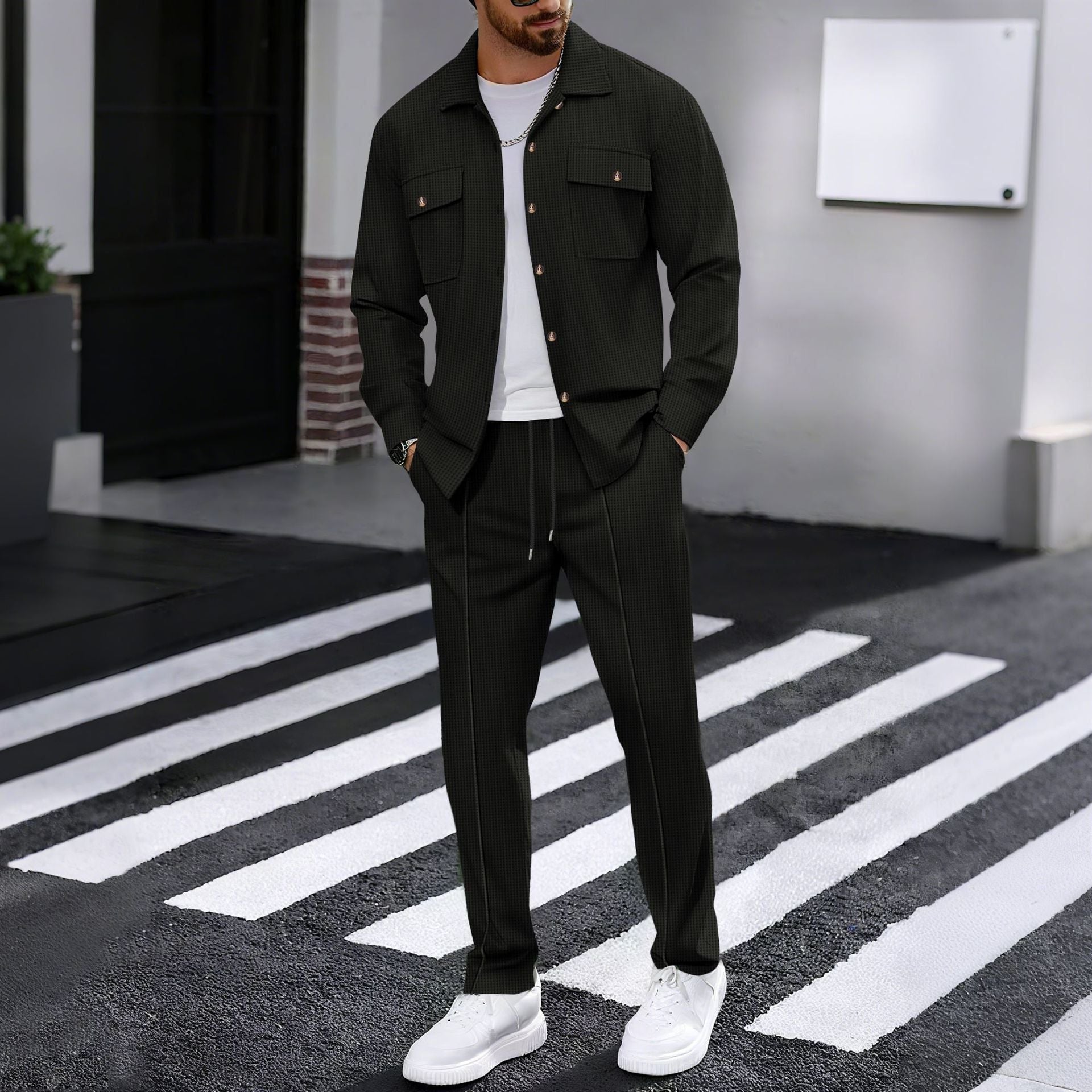 Textured Overshirt Set for Men